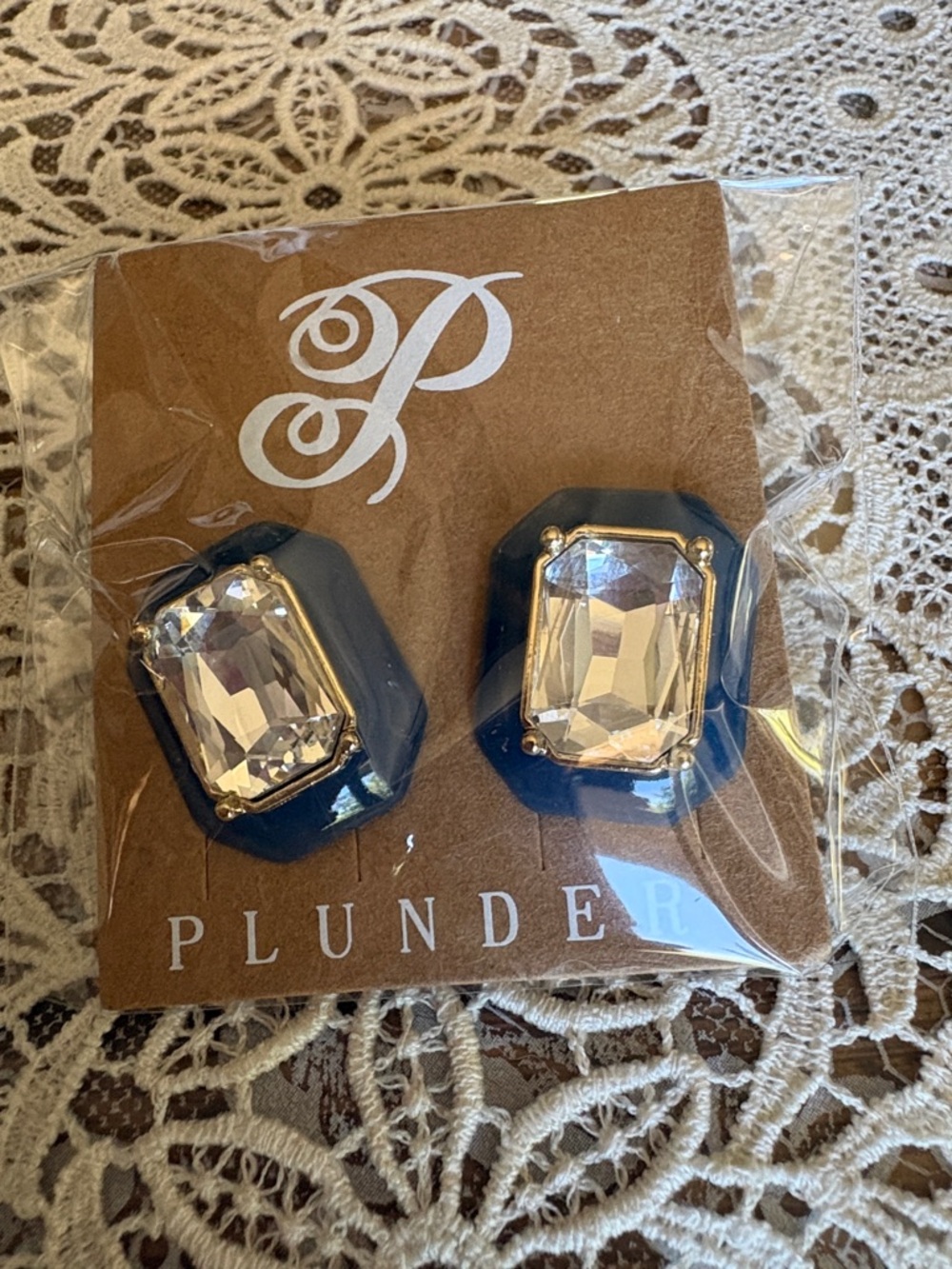 Plunder Navy Blue Faceted Crystal Octagon Studs. $9
